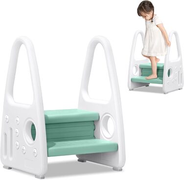 Тритт-стілець для дітей UISEBRT 2 сходинки, зелений - для дитячої кімнати, ванної, кухні