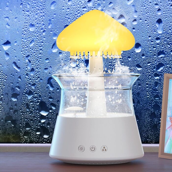 Зволожувач повітря Diffuserlove Rain Clouds з дистанційним керуванням Грибна лампа Кімнатний зволожувач повітря Спальня біла