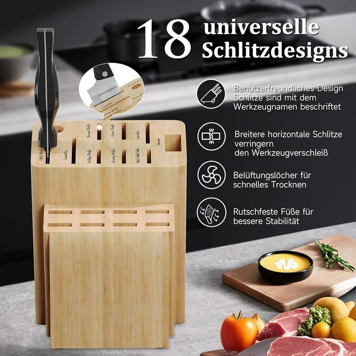 Набір ножів Messerblock: 19 предметів, нержавіюча сталь, з підставкою з дерева, для професійної кухні, з точильним каменем