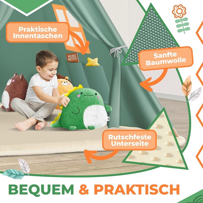 Дитячий намет KIDIZ Teepee 100x100x160см зі світлодіодом, декором та аксесуарами для дому та вулиці (зелений)