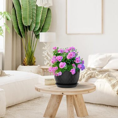 Великі горщики для квітів 3 шт. (12+10+9 дюймів), 30.5x25.4x25.4x22.9 см, для дому та саду, чорного кольору, з дренажними отворами