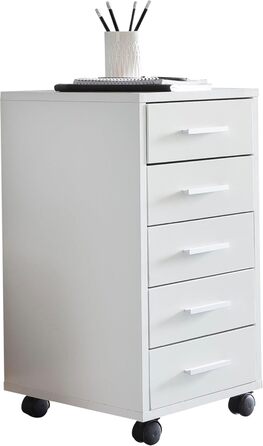Роликовий контейнер FineBuy білий, 33 x 63 x 38 см, з 5 висувними ящиками. Шафа для офісу, письмовий стіл, домашній офіс