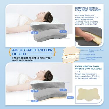 Подушка для шиї та плечей QIUBABYO з memory foam, ергономічна подушка для сну на боці, спині та животі з чохлом
