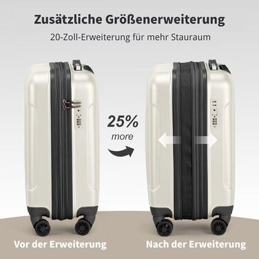 Набір валіз LALAHO 2 шт. з косметичною сумкою, міцний корпус ABS+PC, телескопічний ручка, ручна поклажа, градієнтний дизайн (бежево-білий), набір валіз 2 шт.