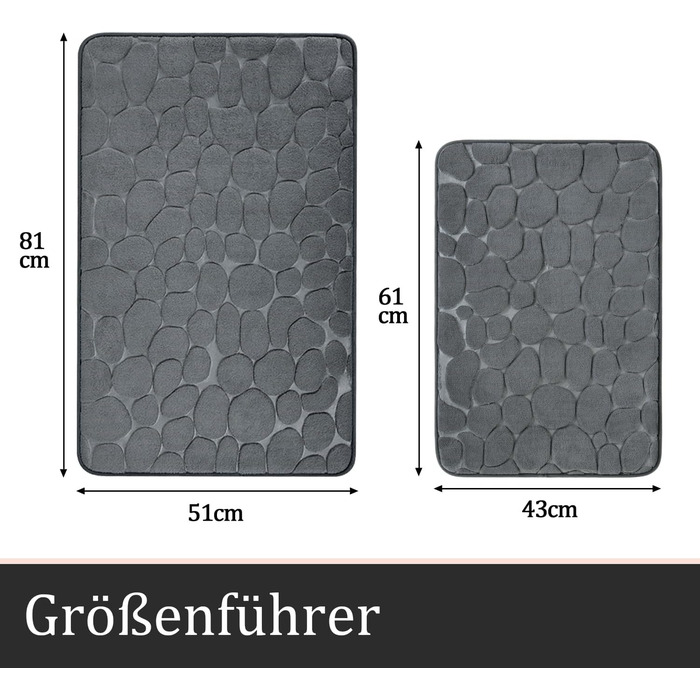 Набір Chakme з 2 килимків для ванної кімнати, піна з ефектом пам'яті, не ковзає, можна прати, темно-сірий