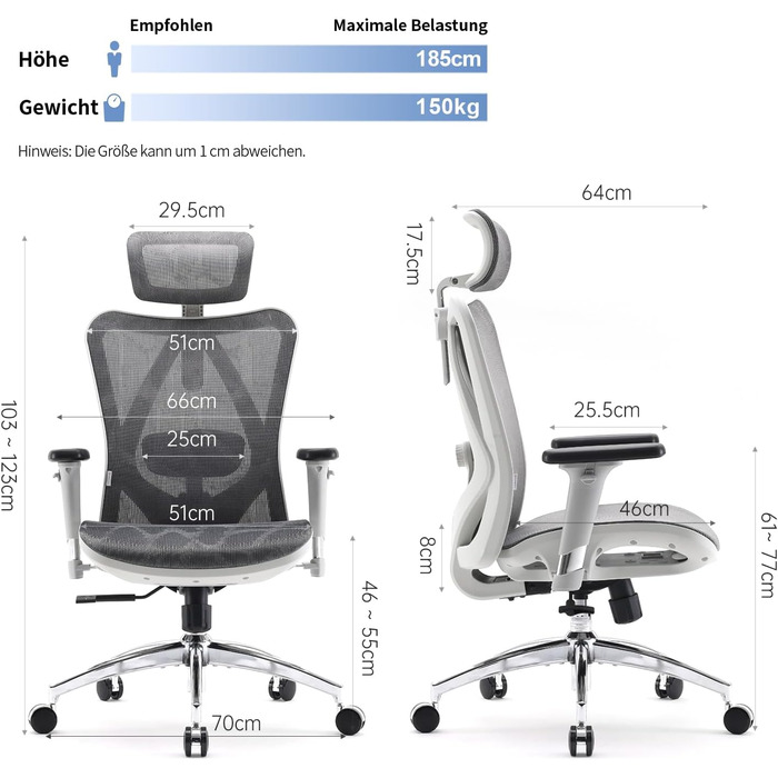 Ергономічне офісне крісло SIHOO, 3D-регульований підлокітник, поперекова підтримка, до 150 кг, сіра сітка