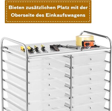 Візок COSTWAY з 20 шт. абельованими ящиками, металевим каркасом і полицею для офісу, ванної кімнати, вітальні
