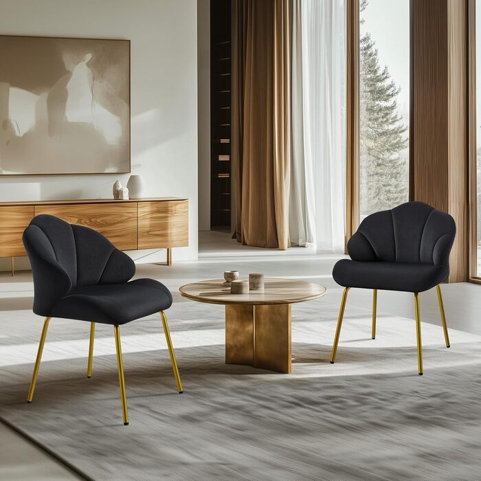 Крісло Yaheetech у формі мушлі, сучасне крісло-вушко, оббивка з поліестеру, для вітальні/туалетного столика/спальні, набір, білий (1), чорний