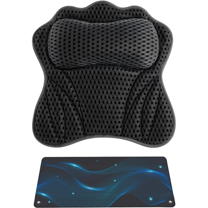 Підголовник для ванни з ергономічною підтримкою голови, шиї, плечей та спини. 4D підголовник для ванни з 6 міцними присосками, підходить для будь-якої ванни (чорний)