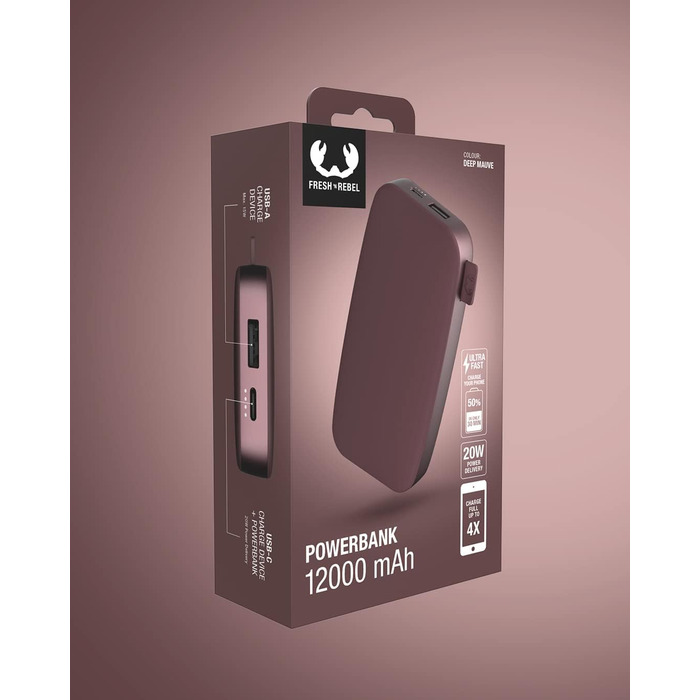 Пауербанк 12000 мАг USB-C швидка зарядка - Deep Mauve