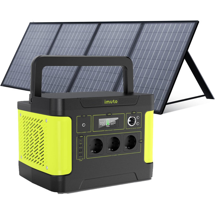 Портативна електростанція imuto 1531Wh з чистою синусоїдою, 1200W (пік 2200W), 11 портів для резервного живлення дому, RV, кемпінгу та CPAP (T1200G+P100*1(Сонячна панель))