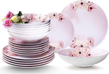 Набір столового посуду 6P - Набір тарілок GENTIA 18 шт. - Обідній сервіз - Сервізи та набори посуду - Комбінований сервіз 6P - Сервізи - Посуд кольоровий - Столовий посуд (рожевий/білий)