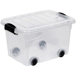Ящики для зберігання Kreher з кришками і коліщатками. У прозорому дизайні з міцного пластику. У різних розмірах (на вибір). (20 літрів)