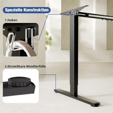 Ергомейкер: Регульований за висотою стіл-підйомник з пам'яттю та плавним запуском/зупинкою, 2-х секційний телескопічний електричний стіл-підйомник (чорний). Одномоторне стійке підйомне шасі.