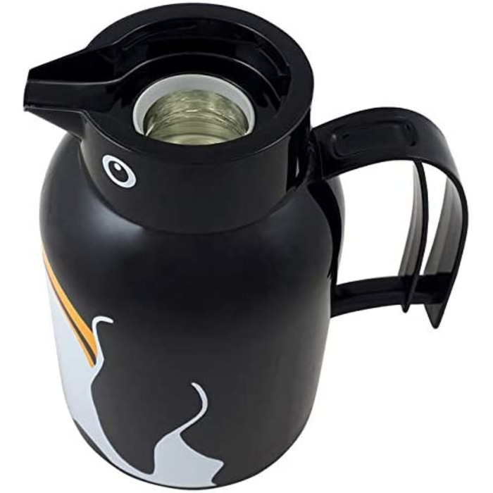 Термос Helios Thermoskanne Thermo-Bird Pinguin 1L, 6 годин, підтримує температуру напоїв, зручний вилив через носик, міцний пластик, чорний