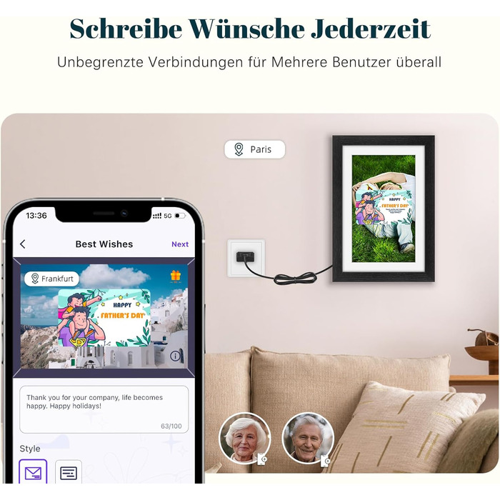 Цифровий фоторамка Eptusmey 10.1 дюйма з Wi-Fi, корпус з дуба, 32GB, IPS Touchscreen, підтримка Uhale APP, для подарунків, білий дуб