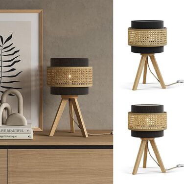 Настільна лампа Vicco Morten з ротангу та чорного кольору, 26 x 45 см, з підставкою