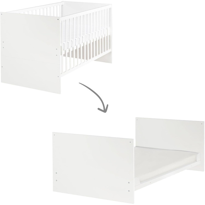 Дитяче ліжко-гойдалка Roba 'Антон' біле, з пеленальним столиком, 2 дверцята та 1 полиця, висота пеленального столику 90 см