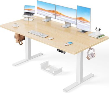 Електричний регульований стіл ErGear 160x80 см, 100 кг, безщітковий мотор, тиха робота, міцний металевий каркас, колір: натуральний