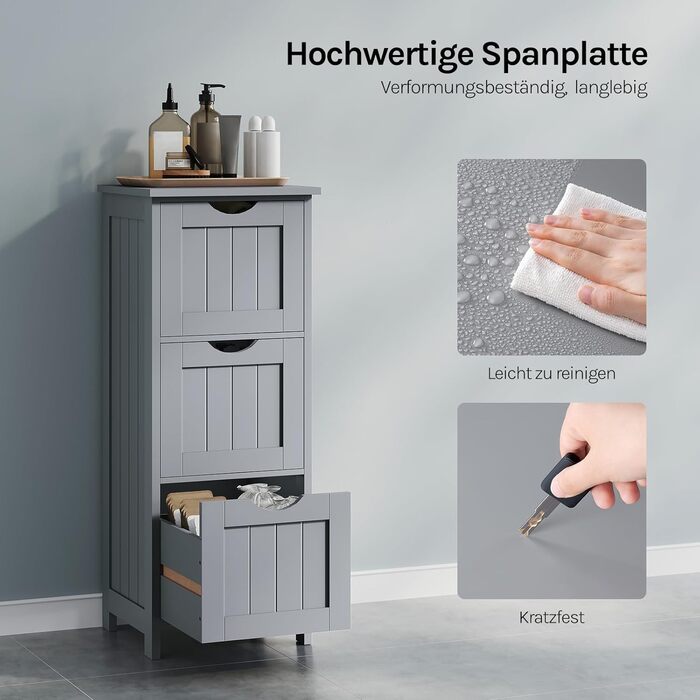 Шафка для ванної кімнати WOLTU, вузька, з 3 висувними ящиками, 32 x 30 x 81 см, для ванної, вітальні, спальні, кухні, сучасний дизайн, білий колір, BZS123ws