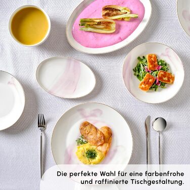 Новий набір посуду Karaca Ria з 39 предметів на 12 персон, фіолетовий - елегантний порцеляновий посуд з 12 обідніми тарілками, 12 тарілками для супу, 12 мисками, 2 маленькими овальними тарілками та 1 великою овальної тарілкою