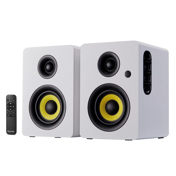 Sanyun SW206: 4-дюймові Hi-Fi акустичні колонки з режимом Studio, 80W, Bluetooth 5.4, USB DAC, для програвачів, TV, PC, MDF корпус, білі