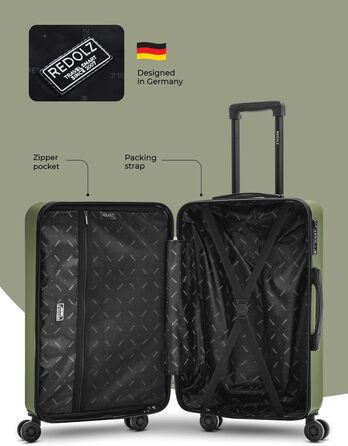 Жорсткий чохол REDOLZ XL 79 см, ABS, 4,14 кг, 4 колеса, замок TSA, оливковий (Essentials 09)