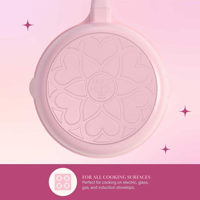 Набір посуду Paris Hilton Ceramic Pink, 10 предметів, антипригарне покриття, нержавіюча сталь, без PFAS, PFOA, PFOS, PTFE, для посудомийної машини