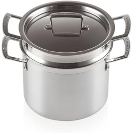 Каструля Le Creuset з нержавіючої сталі з кришкою та ситом, Ø 20 см, для всіх типів плит (включно з індукцією), срібна
