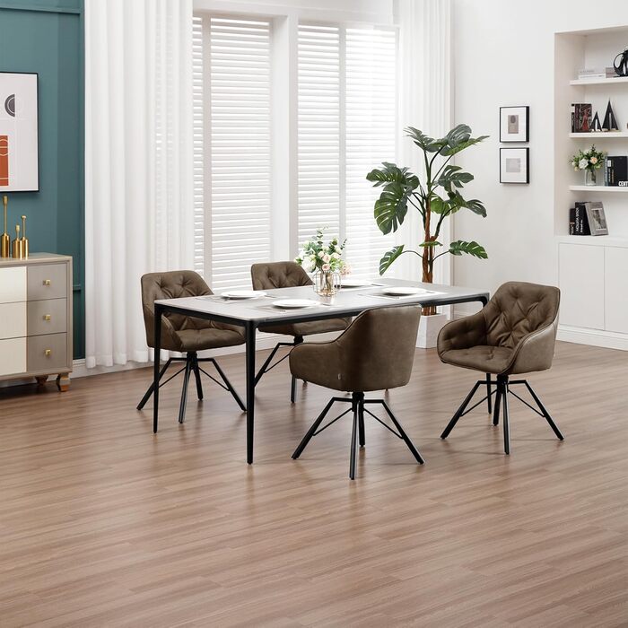 Крісло для їдальні WOLTU EZS61br-1, коричневе, з підлокітниками, на металевих ніжках, обтягнуте штучною шкірою, для кухні, вітальні, їдальні