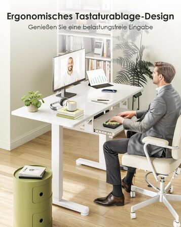 Електричний стіл OffiGo, 100x50 см, з підставкою для клавіатури, 3 положення пам'яті, для роботи та навчання, білий