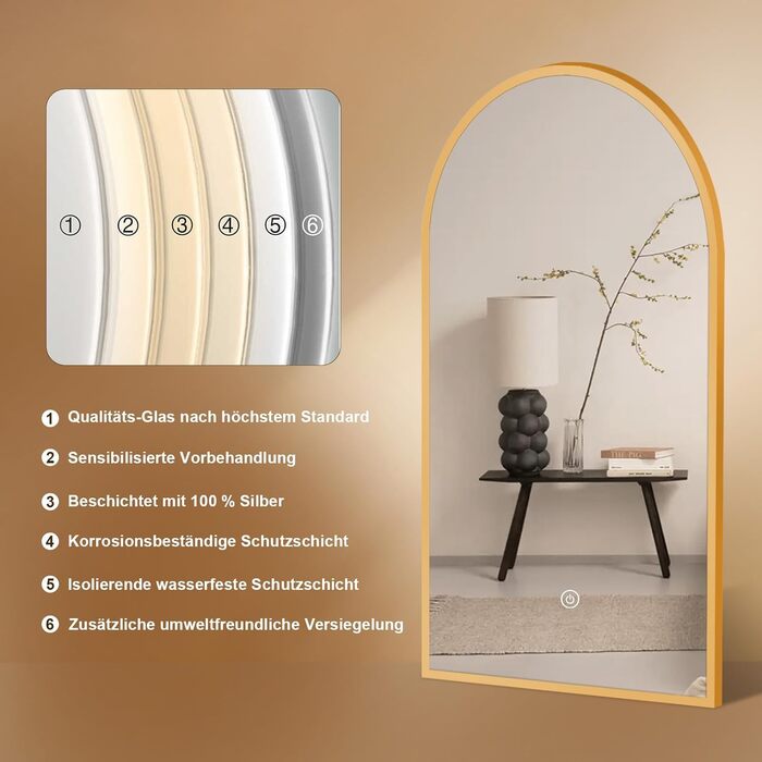 Дзеркало для ванної кімнати овальне з підсвічуванням 75x45 см, LED, сенсорне керування, зміна кольору світла (тепле/холодне/нейтральне), золото