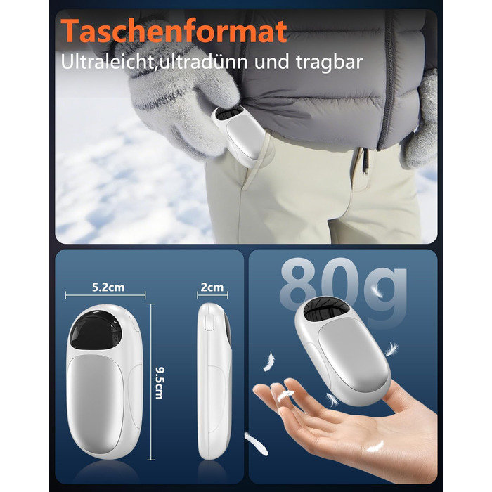 Електричні грілки для рук DDKJ - 2 шт. з LED-дисплеєм та 3 рівнями нагріву. Магнітні, багаторазові, для дітей, чоловіків, жінок. Білий великий екран.