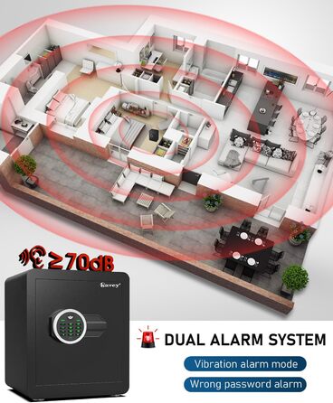 Меблевий сейф Kavey 42L з цифровою клавіатурою, сигналізацією, світлодіодом, вимкненням звуку та знімною полицею