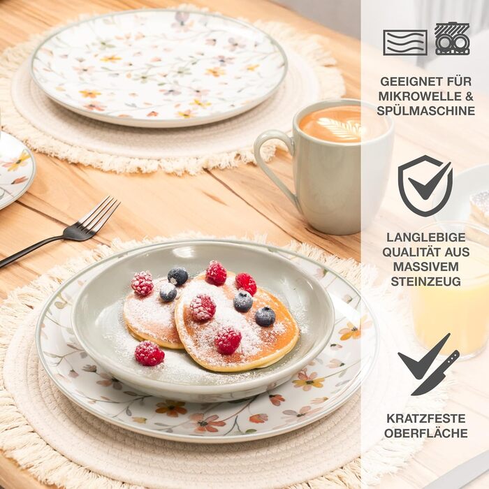 Набір посуду Moritz & Moritz PRIMAVERA з кераміки на 6 осіб (24 шт.) - сучасний сервіз з ігровим дизайном, легкий у догляді, включає тарілки, чашки та миски