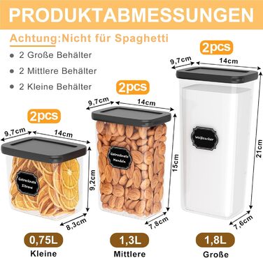 Герметичні контейнери для зберігання продуктів з кришкою, набір 6 шт (1.8л, чорний)