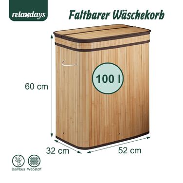 Кошик для білизни Relaxdays з бамбука з 2 відділеннями