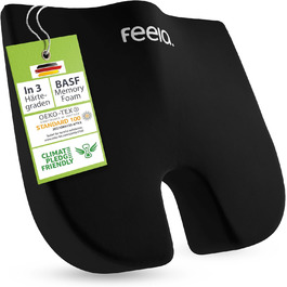 Ортопедична подушка-клинок Feela® для сидіння [3 ступені жорсткості] – ергономічна подушка для автомобіля та дивану, подушка-клинок для сидіння, чорна, м'яка (50-80 кг)