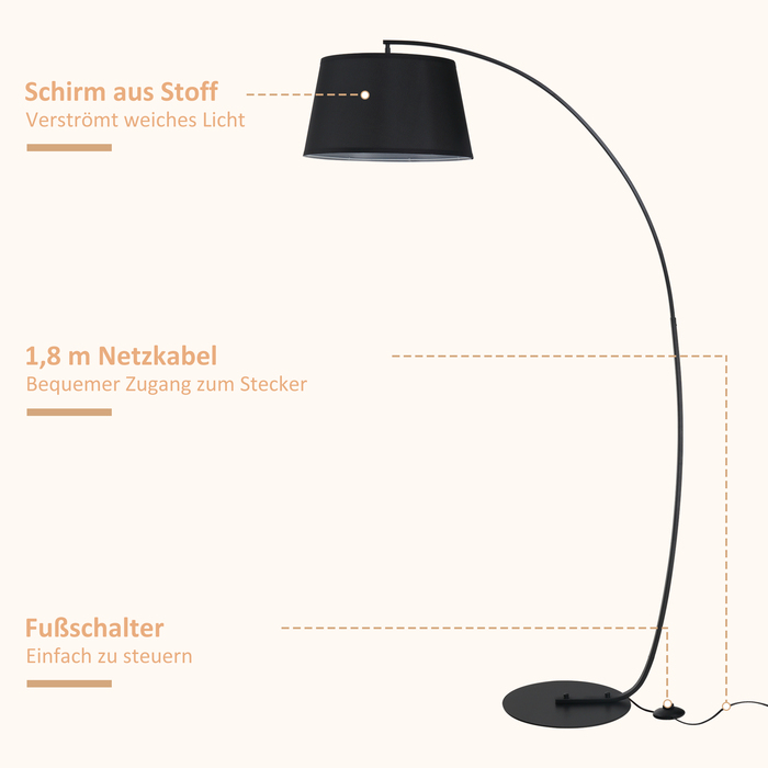 HOMCOM Arc Lamp Торшер Arc - Сучасний металевий дуговий світильник - Торшер металевий льон чорний