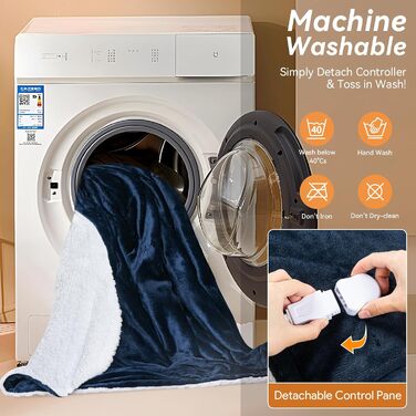 Електрична гріюча ковдра з автовимкненням, 9 режимів нагріву та 10 таймерами. Захист від перегріву, пральна, тепла ковдра для дому та офісу (Блакитна, 180x200 см)