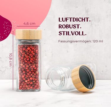 Набір баночок для спецій з дозатором [24 x 120 мл] з 303 етикетками | Контейнери для спецій з бамбуковими кришками. Набір баночок для спецій на 24 шт, органайзер для зберігання спецій, баночки для спецій з бамбуком - 24 шт - чорні етикетки