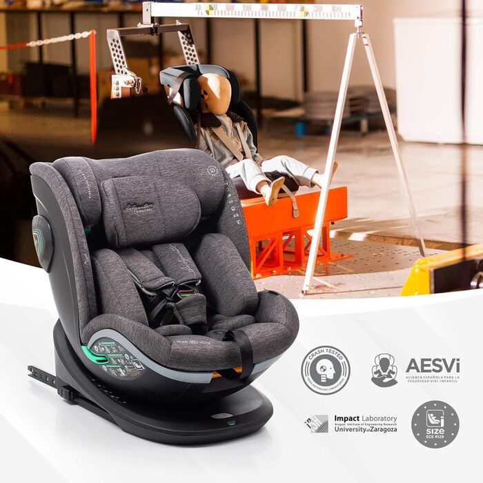 Дитяче автокрісло Xperta Baby Car на 360 з поворотом - Група дитячих автокрісел 0/1/2/3 (0-36 кг/0-12 років) 360 Swivel, ISOFIX, Автокрісло з безпекою i-Size і Top Tether, Сірий (Чорна лінія)