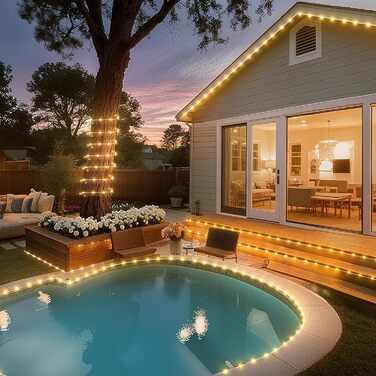 LED гірлянда для декорування приміщень та вулиці: 24 лампочки, 12м, RGB, тепле світло, 8 режимів, таймер, димування. Підходить для вечірки, саду, балкону, тераси, весілля, Різдва.