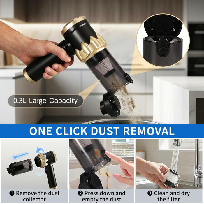 Акумуляторний ручний пилосос Handstaubsauger 26000Па, бездротовий автомобільний міні-пилосос 4-в-1 з безщітковим двигуном, 3 режими потужності для дому, авто та шерсті тварин, чорний