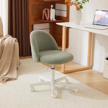 Офісне крісло Bonnlo з роликами, регульована висота, для робочого кабінету, спальні, home office, обшите тедді, білий (зелений)