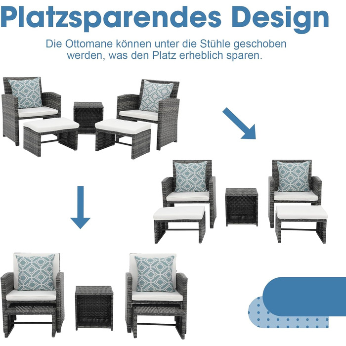Садовий набір меблів OC Orange-Casual 5 предметів: плетений ротанг, диван, крісла, пуфи та столик, подушки в комплекті для балкона, тераси, подвір'я (Оранжевий, Сірий)