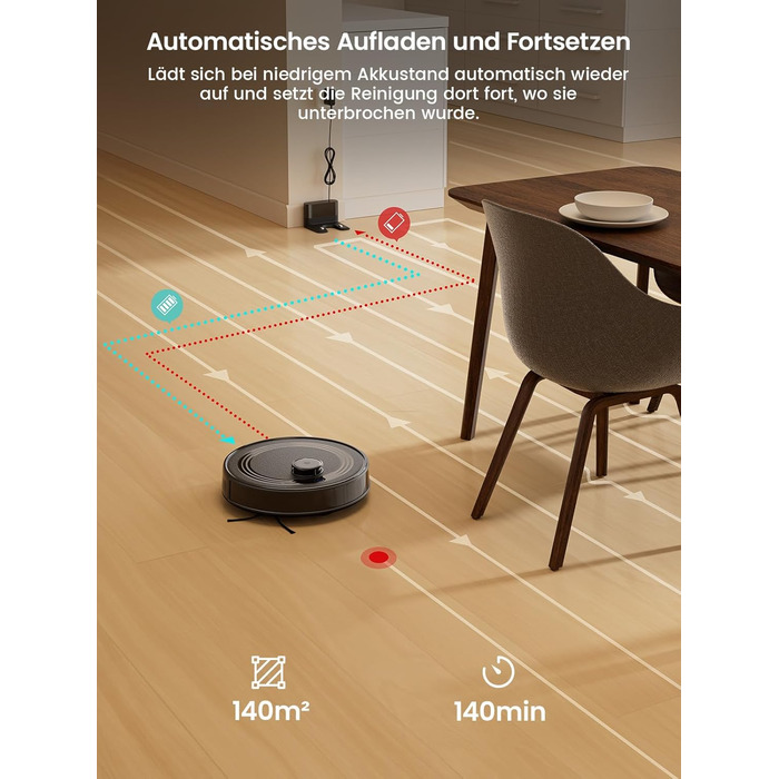 Робот-пилосос LEFANT M2 з функцією миття, LiDAR-навігацією, зоною заборони, потужністю 6000Pa, часом роботи 140хв, багатоступеневим картуванням, для видалення шерсті тварин, килимів та твердих поверхонь (M2-B)