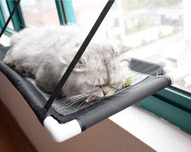 Гамак - ліжко для кішок XianghuangTechnology з міцними присосками, сонячне сидіння, вміщує до 10 кг, простий в установці (два поверхи) (одношаровий сірий)