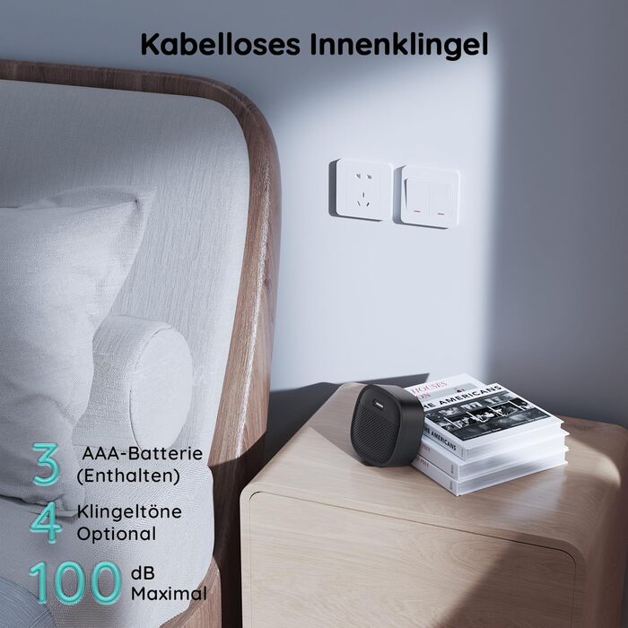 Відеодзвінок BOIFUN з камерою, 2K-HD, Wi-Fi, PIR-датчик руху, 2-сторонній аудіо, сумісний з Alexa, SD/Cloud-пам'ять, з дзвінком, чорний