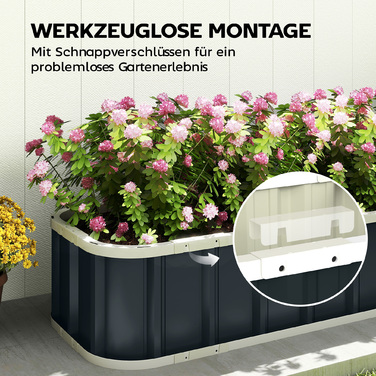 Підвищене грядка зі сталі, квітник з клямками, розкладний парник 136 x 52 x 31 см, темно-сірий